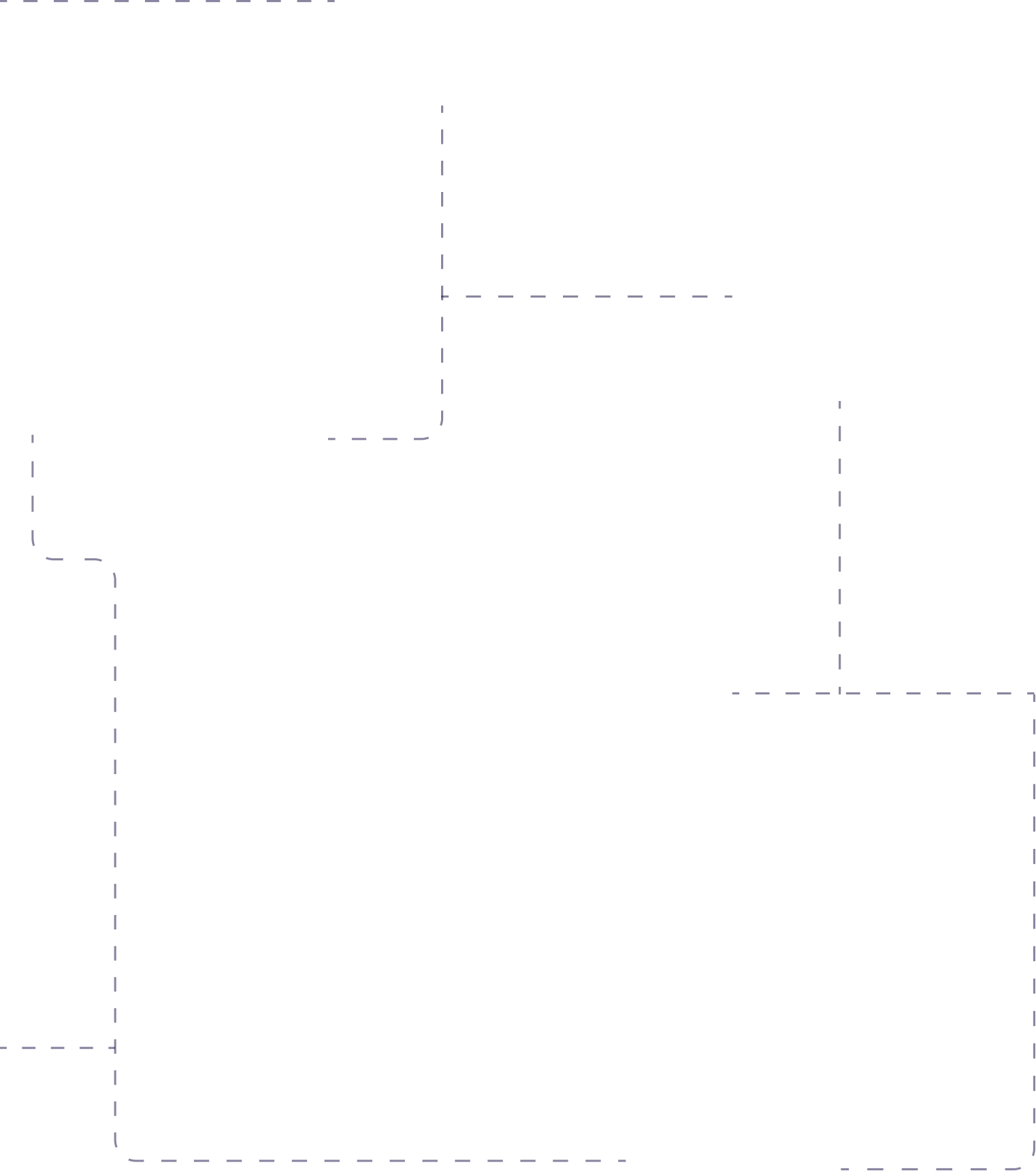 Outlined floor plan featuring multiple rectangular rooms with entry points and parallel dashed lines.
